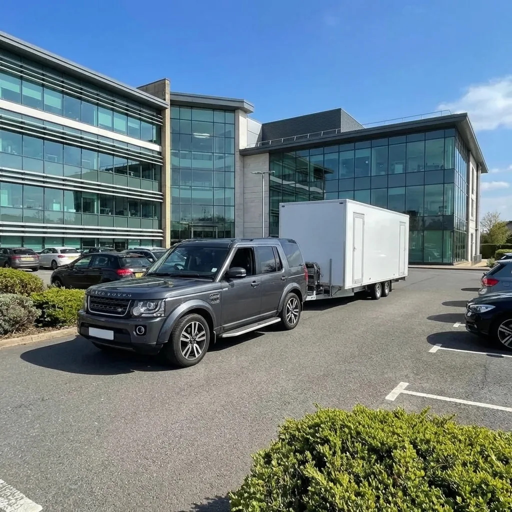 Luxury toilet trailer set up for a corporate event