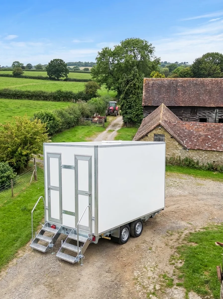 Portable toilet on location for a film shoot