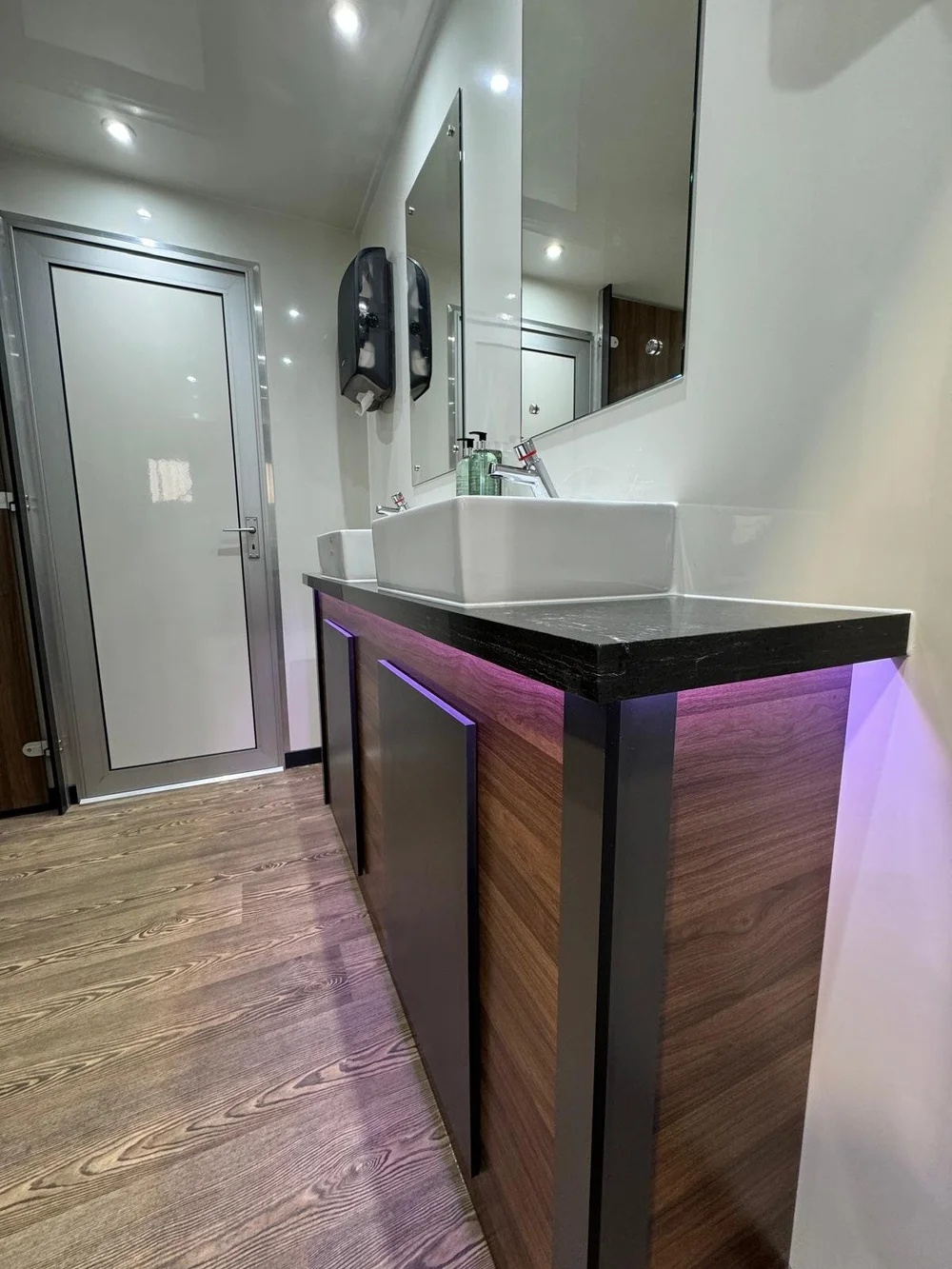 Individual cubicle with blue LED accent lighting